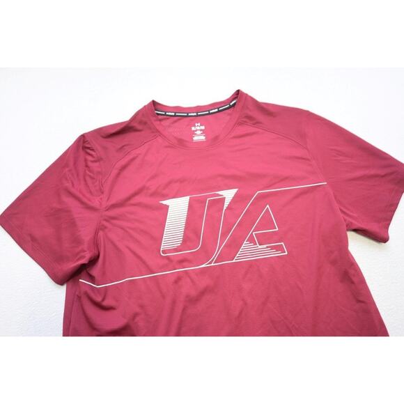 Under Armour Gym Shirt Fitted HeatGear Maroon Short Sleeve Mens Sz XL - Picture 5 of 10